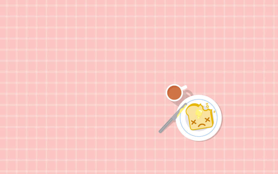 A Pink Background With A Plate And Cup Of Coffee Wallpaper