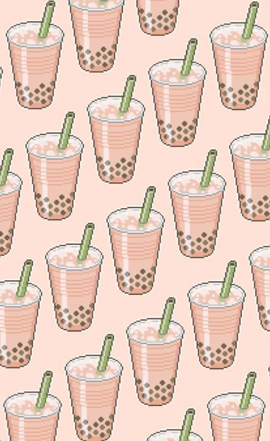 A Pixelated Love For Boba Tea. Wallpaper