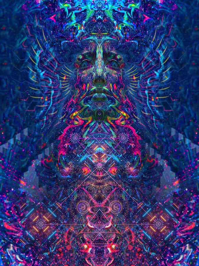 A Psychedelic Image Of A Man With A Blue And Purple Head Wallpaper