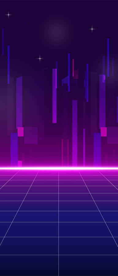 A Purple And Blue Background With A City And Lights Wallpaper