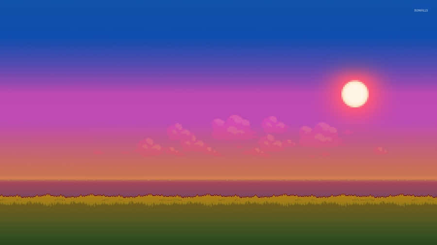 A Purple And Pink Sunset With Clouds And A Field Wallpaper