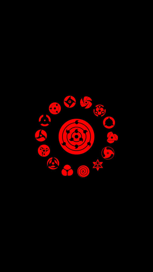 A Red Circle With Various Symbols On It Wallpaper