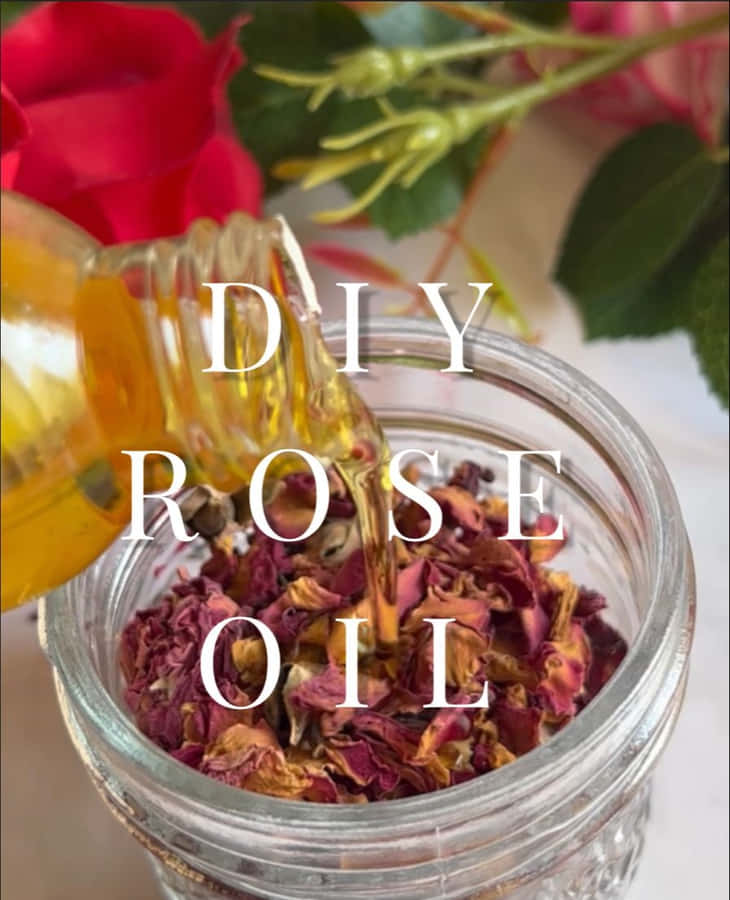 A Rose Oil Bottle In A Beautiful Rose Garden Wallpaper