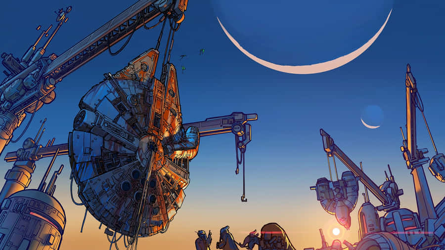 A Scene Of A City With A Large Crane Wallpaper