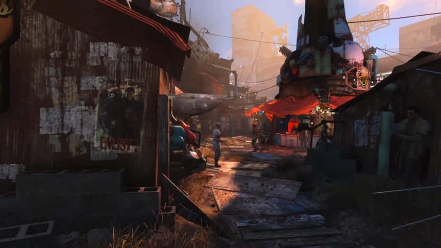 A Scenic View Of Diamond City At Twilight Wallpaper