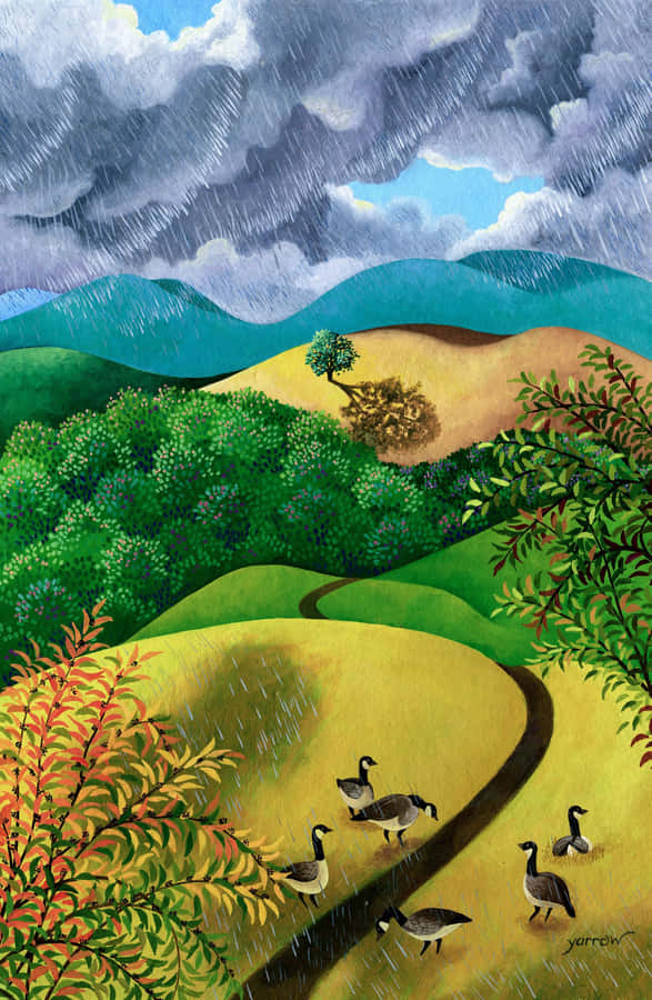 A Sea Of Lush Blue Grass Beneath An Amber Sky Wallpaper