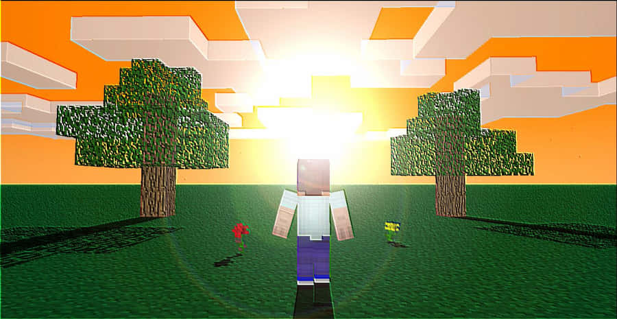 A Serene Minecraft Sunset Wallpaper