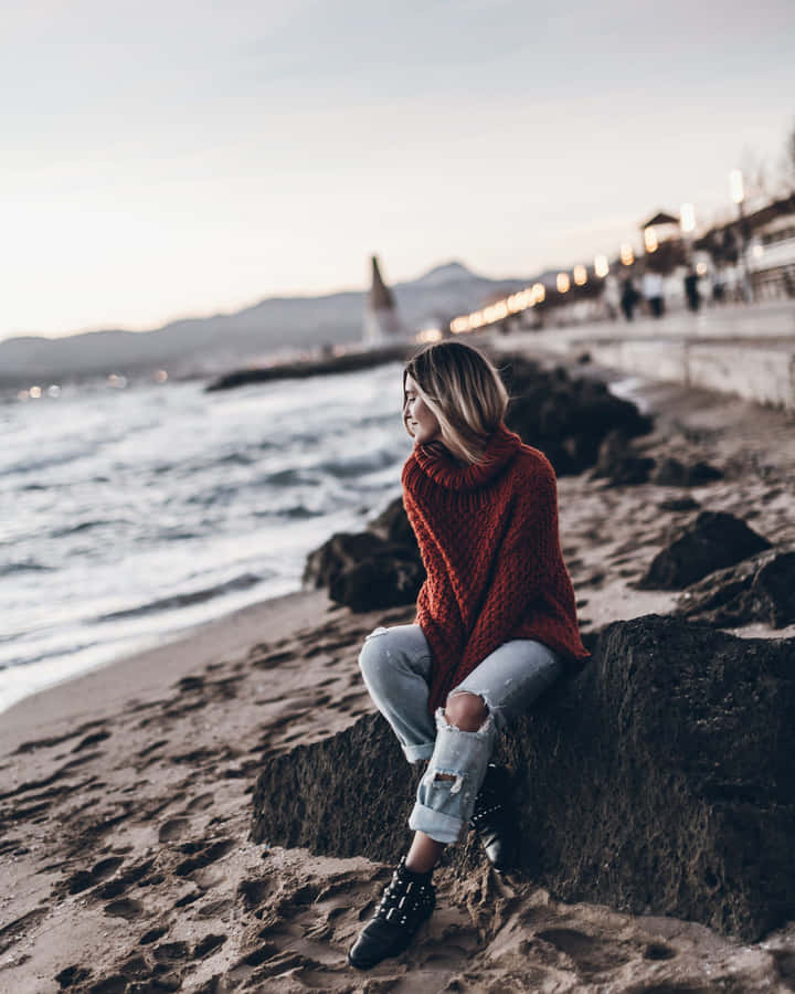 A Serene Winter Beach Landscape Wallpaper