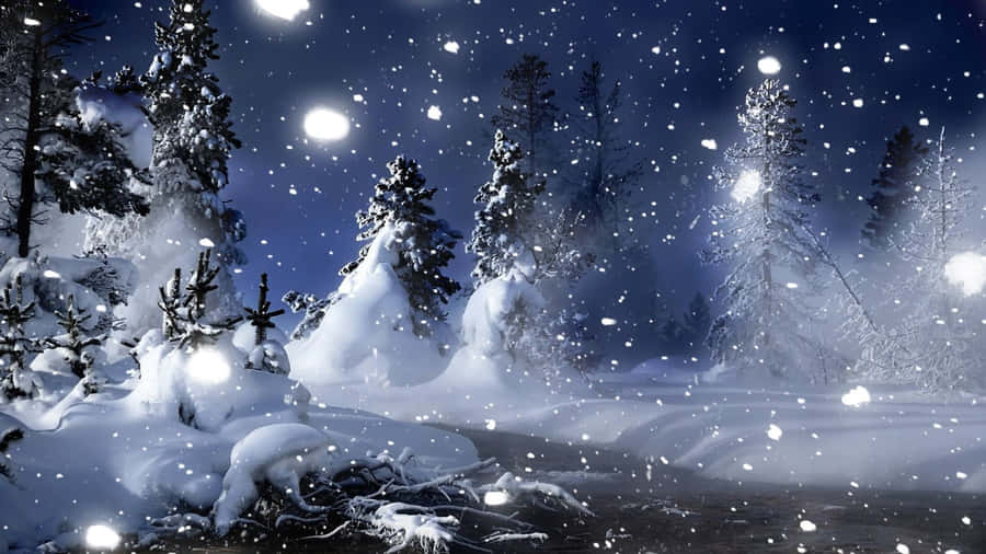 A Serene Winter Scene Of Snowfall. Wallpaper