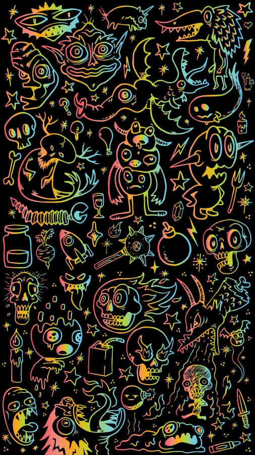 A Set Of Colorful Doodles On A Black Background Wallpaper