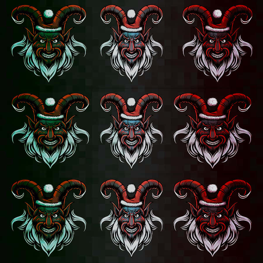 A Set Of Devil Heads With Horns On A Black Background Wallpaper