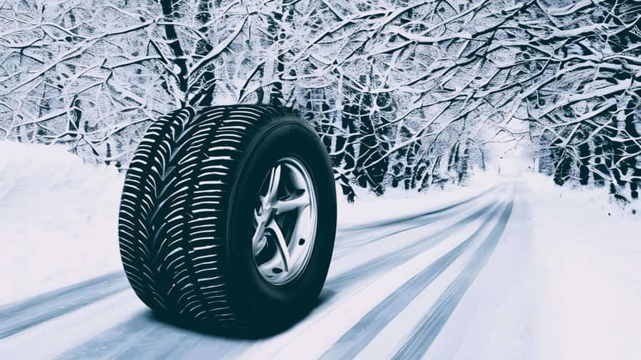 A Set Of Winter Tires On Snowy Terrain Wallpaper