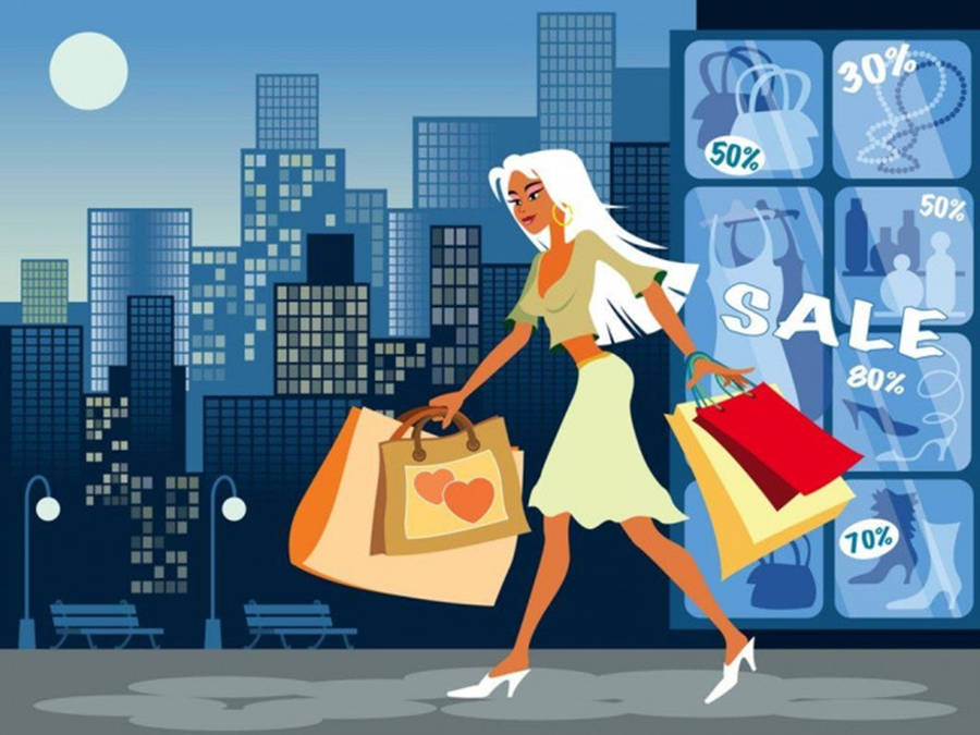 A Shopping Girl Enjoying A Sales Spree Wallpaper