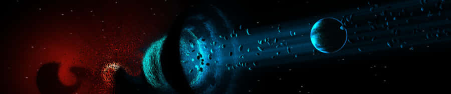 A Space Scene With A Blue And Red Planet Wallpaper