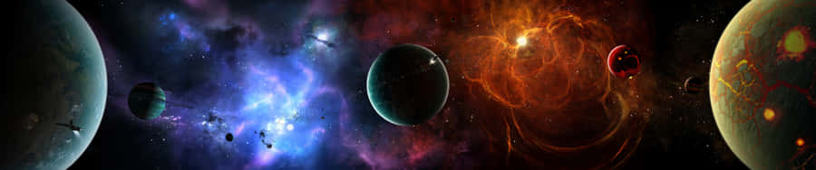 A Space Scene With Many Planets And Stars Wallpaper