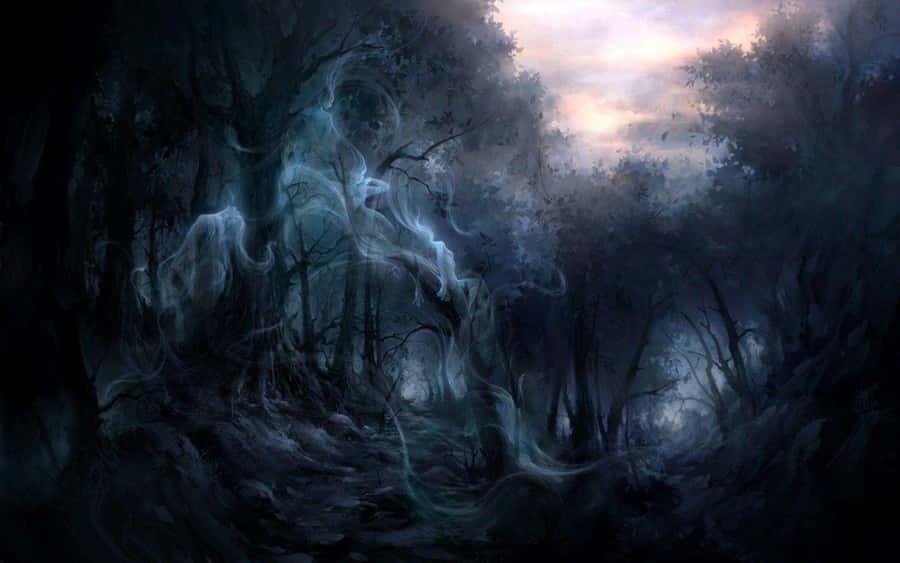 A Spine-tingling Glimpse Into A Haunted Forest Wallpaper