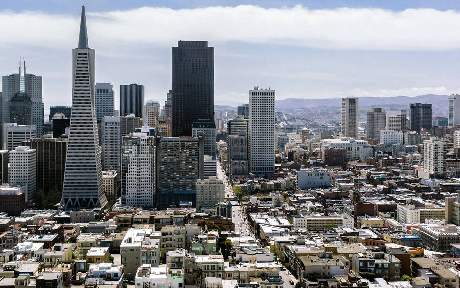 A Stunning Top View Panorama Of San Francisco Skyscrapers Wallpaper