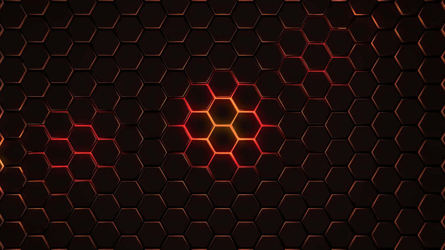A Swirling Pattern Of Modern Orange, Blue And Yellow Hexagons Wallpaper