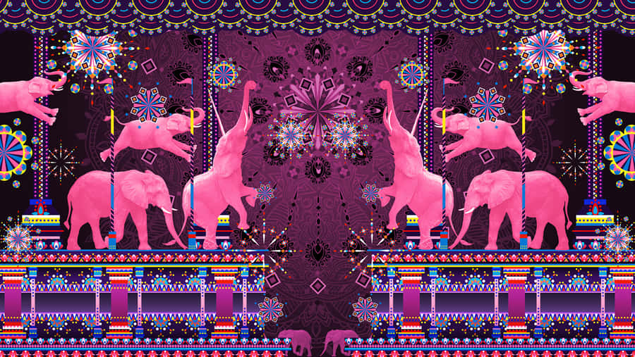 A Unique Pink Elephant Amidst Lush Green Nature Wallpaper