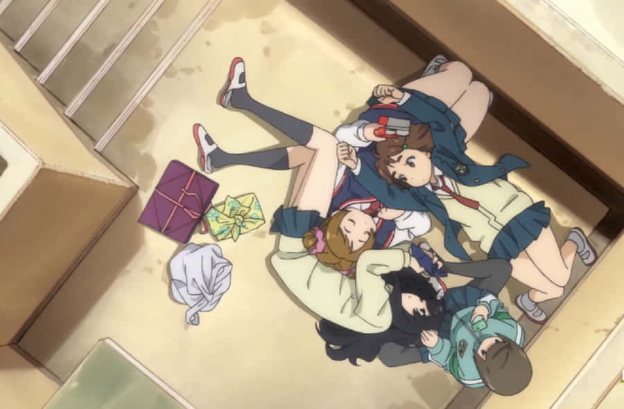 A Vibrant Scene From Flcl Alternative With Haruko, Kana, And Hidomi In Focus Wallpaper