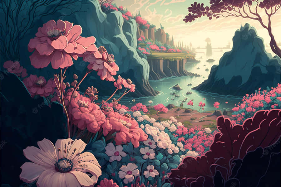 A Vivid Portrait Of A Beautiful Blooming Anime Flower Wallpaper