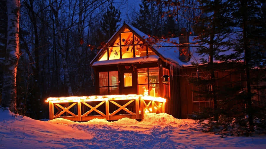 A Warm And Inviting Cozy Winter Cabin Wallpaper