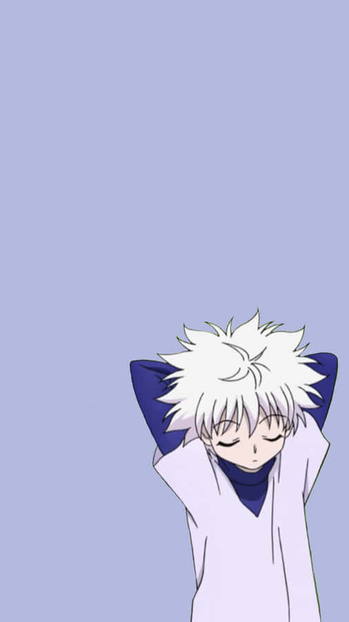 A White Anime Character With His Head On His Hands Wallpaper