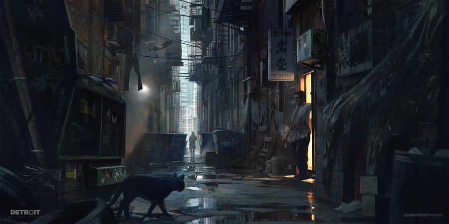 A Winding Alleyway In An Urban Area Wallpaper