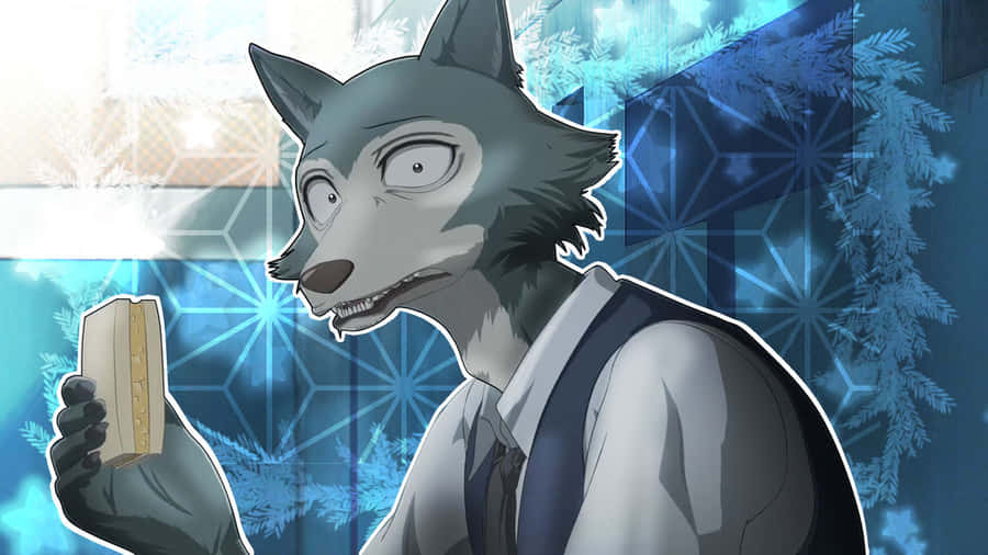 A Wolf Is Holding A Sandwich In His Mouth Wallpaper