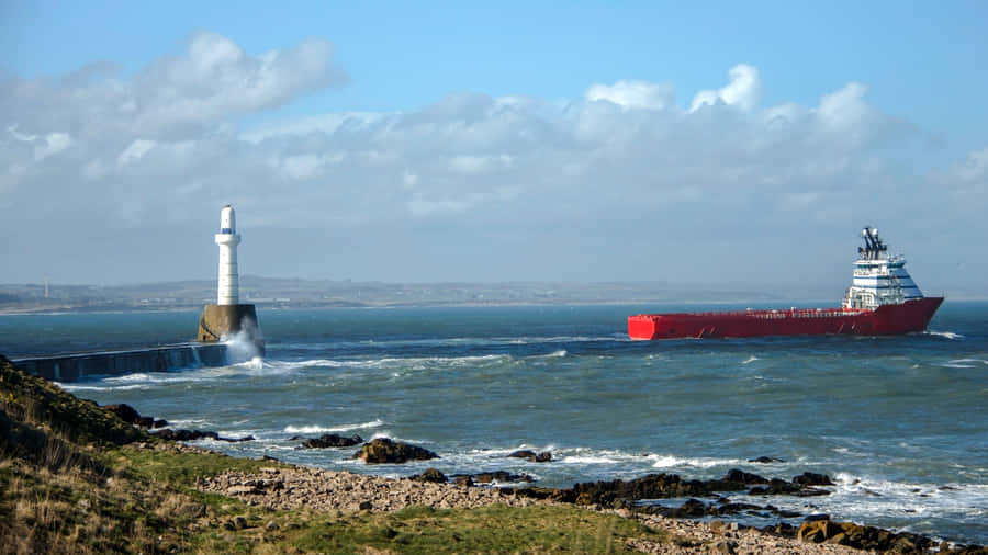 Aberdeen Coastline Lighthouseand Ship Wallpaper