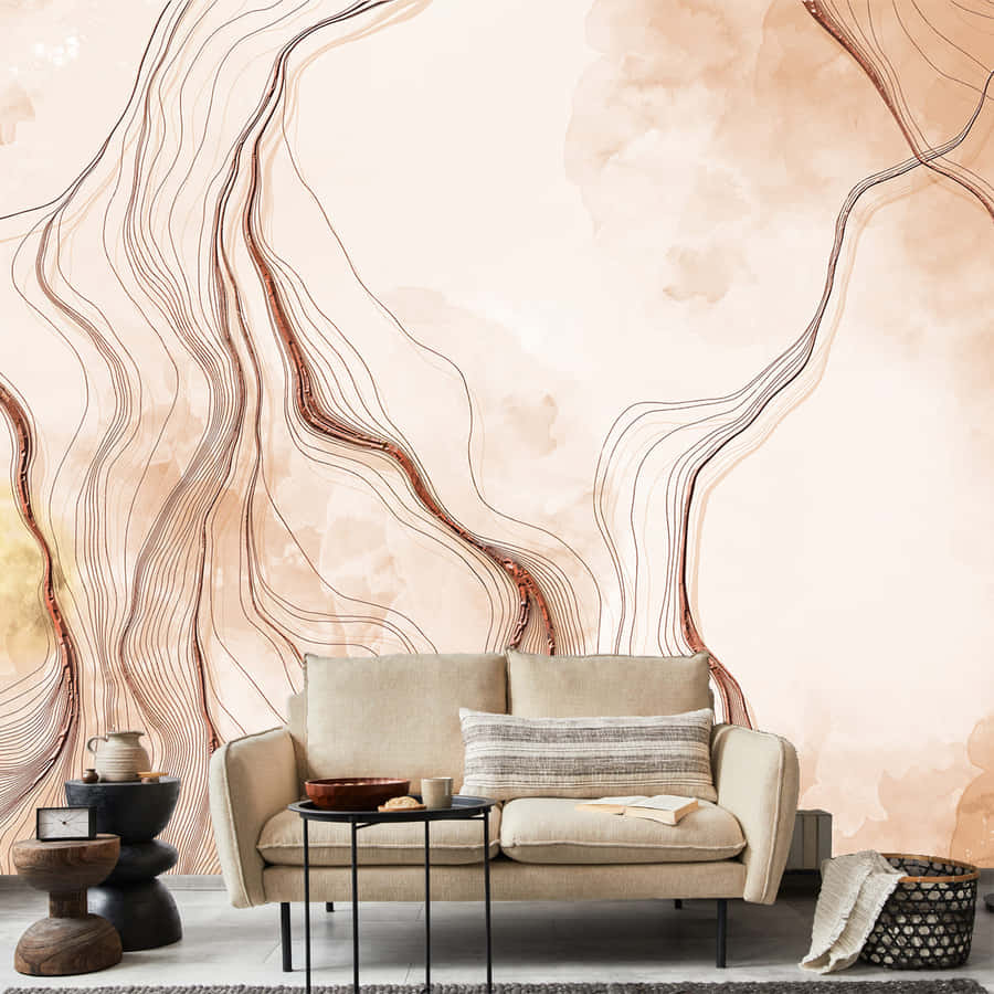 Abstract Pink Waves Living Room Decor Wallpaper