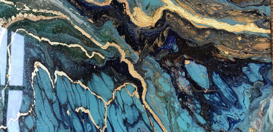 Abstract Resin Artwork Blue Gold Wallpaper