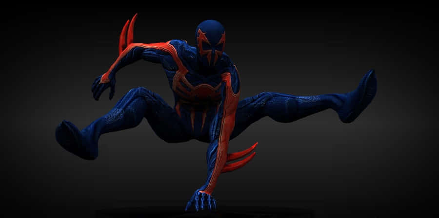 Action-packed Spider-man 2099 In Vibrant Cityscape Wallpaper