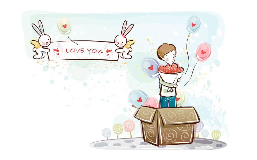 Adorable Artwork Of Cute Couple Drawing Wallpaper