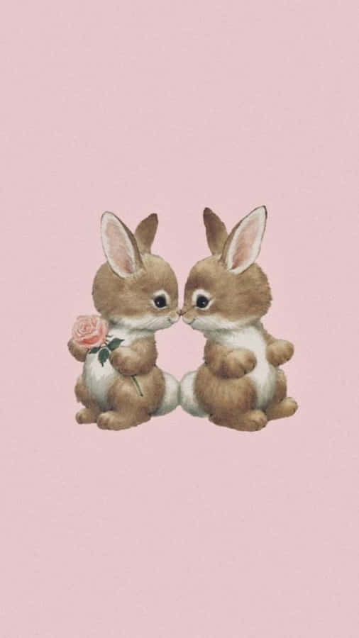 Adorable Bunny Pair With Rose.jpg Wallpaper