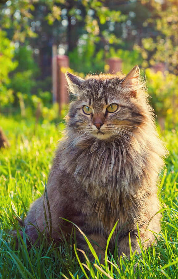 Adorable Fluffy Siberian Cat Lounging Wallpaper