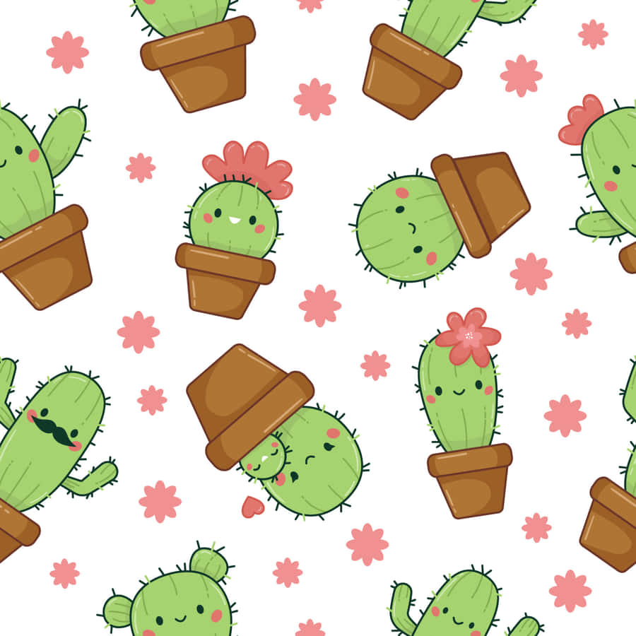 Adorable Kawaii Cartoon Characters Smiling And Having Fun Wallpaper