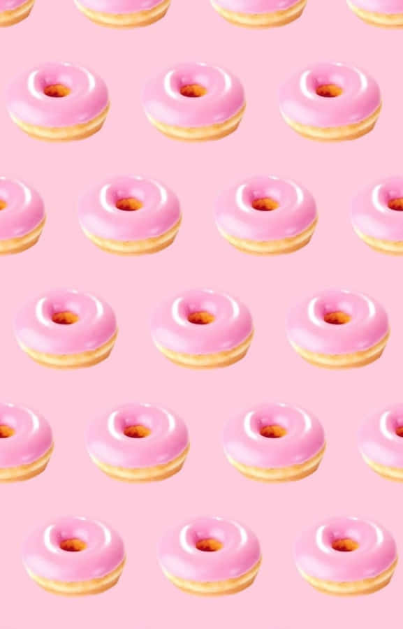 Adorable Kawaii Dessert Wallpaper Featuring A Pink-hued Donut And Waffle Wallpaper