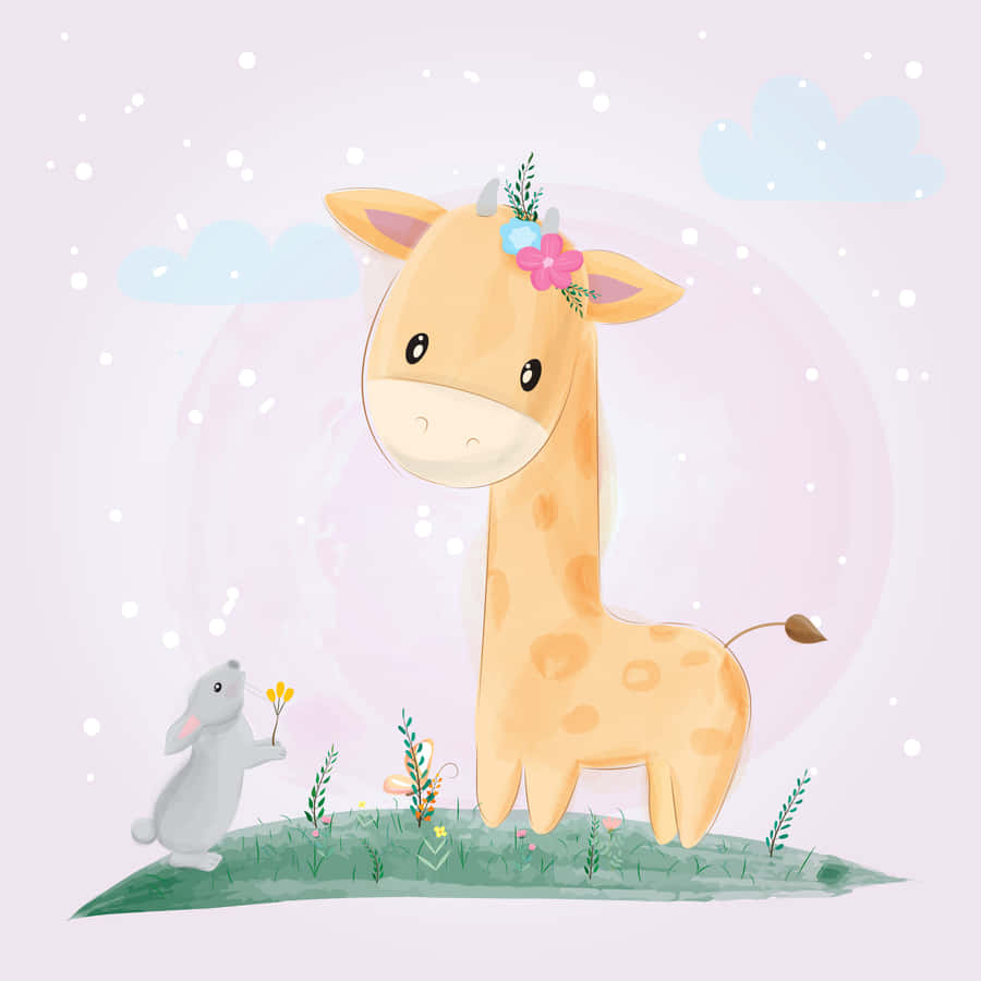 Adorable Kawaii Giraffe Illustration Wallpaper