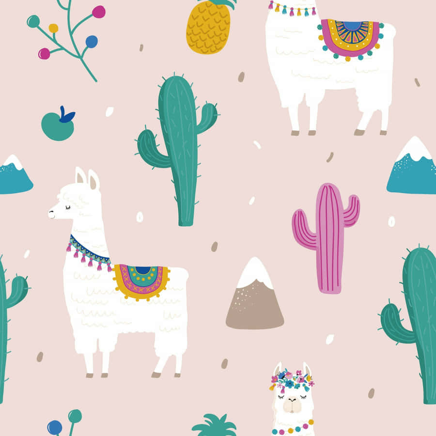 Adorable Kawaii Llama Illustration Wallpaper