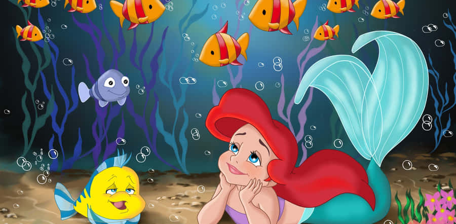 Adorable Kawaii Mermaid Swimming Under The Sea Wallpaper