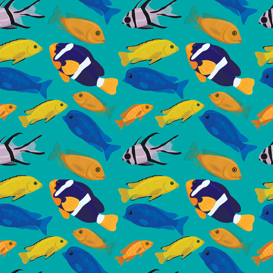 Adorable Kawaii Sea Creatures Swimming Together Wallpaper