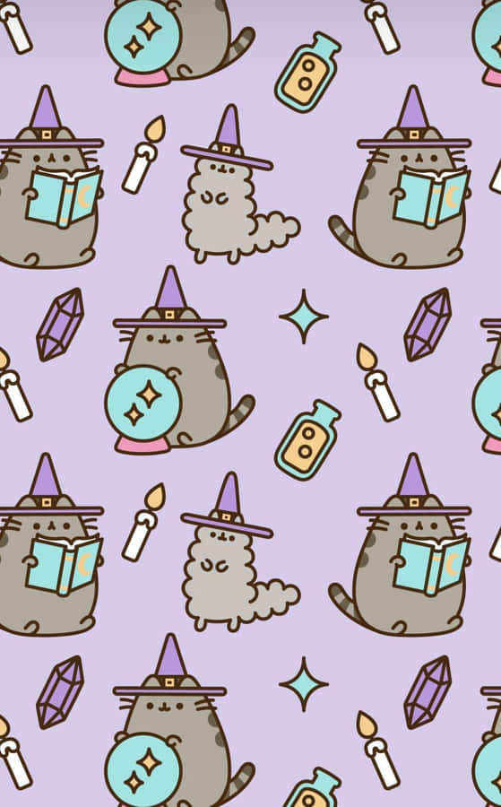 Adorable Pusheen Cat Illustration Wallpaper