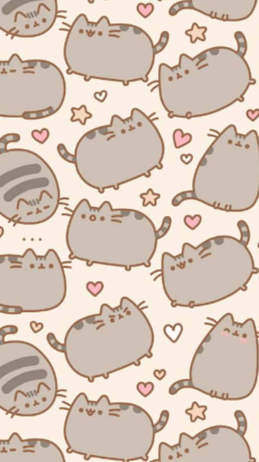 Adorable Pusheen Cat Lounging Illustration Wallpaper