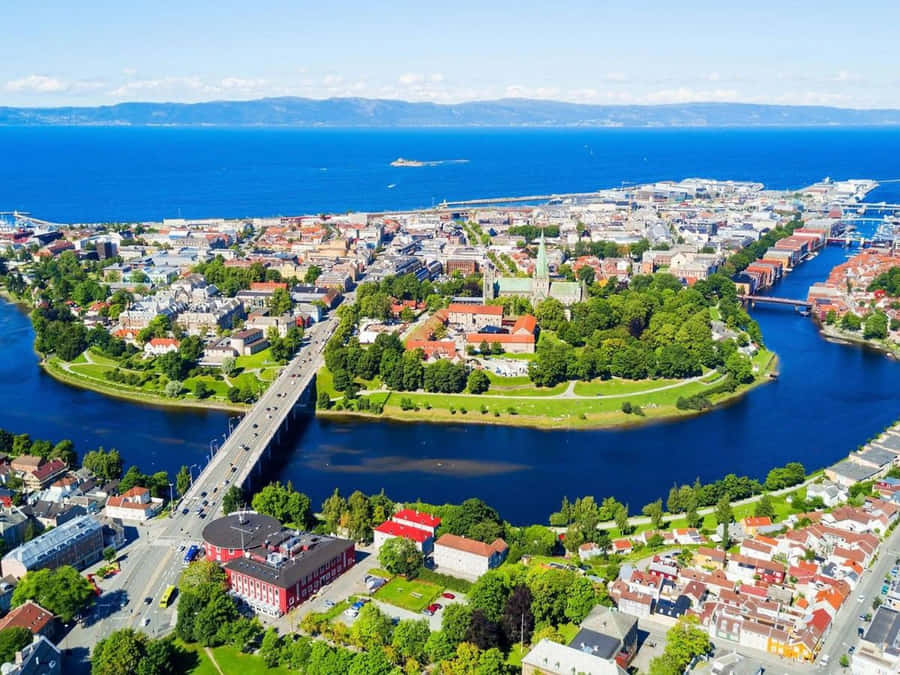 Aerial View Trondheim Norway Wallpaper