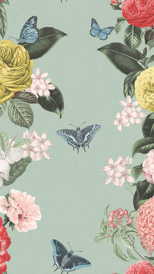 Aesthetic Boho Blue Butterflies Wallpaper