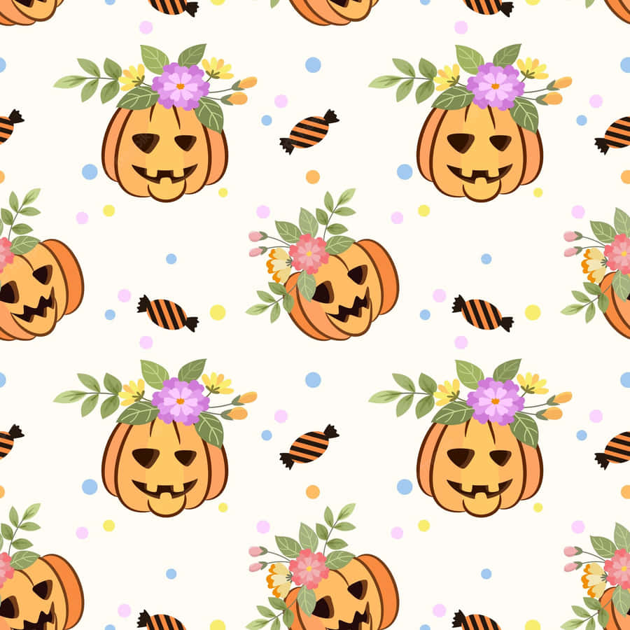 Aesthetic Cute Halloween Pumpkin Flowers Wallpaper