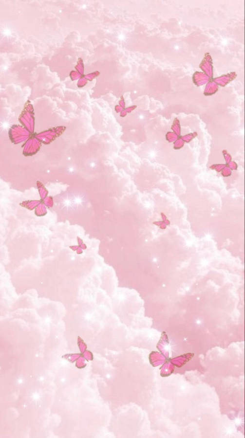 Aesthetic Girly Clouds And Butterflies Wallpaper