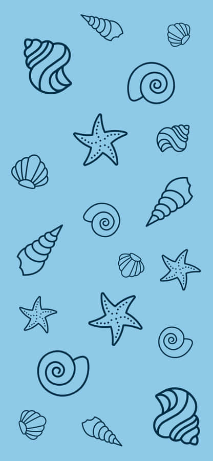 Aesthetic Light Blue Seashells And Starfish Wallpaper