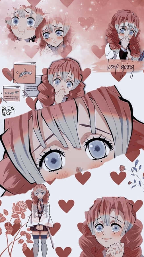 Aesthetic Mitsuri Kanroji Cute Demon Slayer Graphic Art Wallpaper